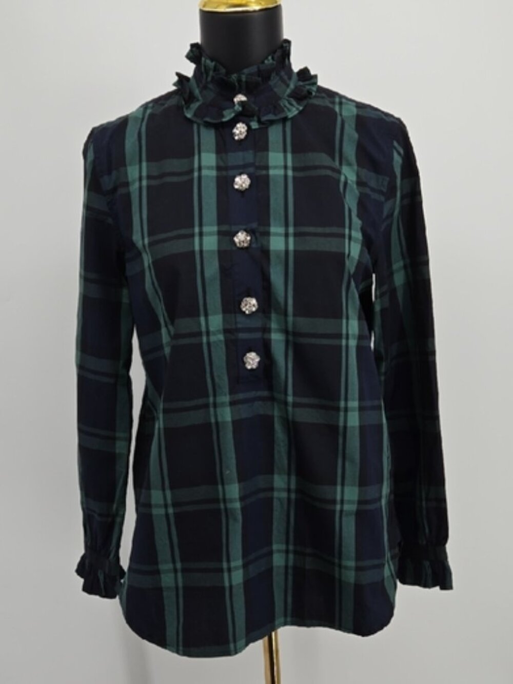 J.Crew Tartan Ruffleneck Blouse Size 2